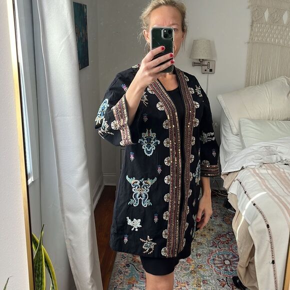 INC Sequin Kaftan Open Cardigsn Jacket Black Size Medium - Picture 2 of 7